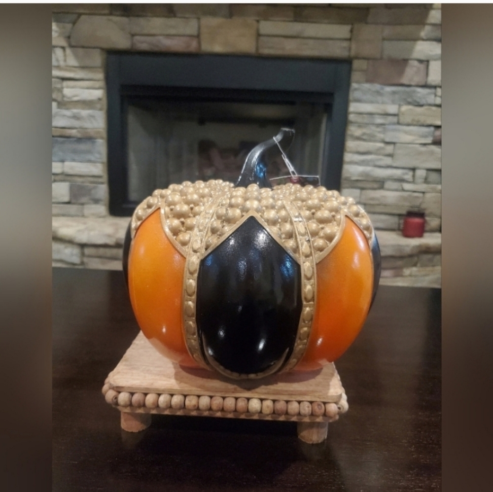 Elegant Orange and Black Pumpkin Decor-NWT